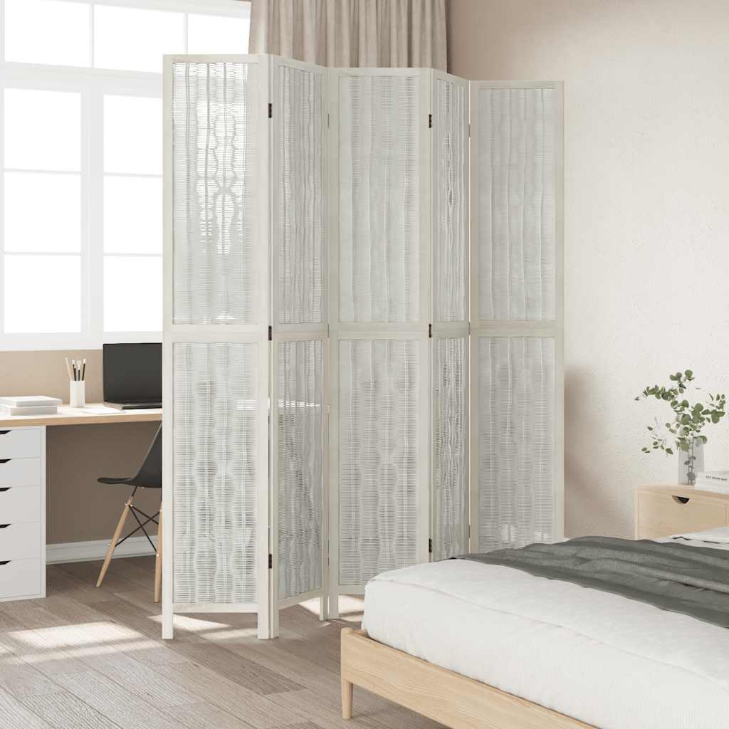 Room Divider 5 Panels White Solid Wood Paulownia